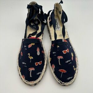 Laura Marana Not Rated Espadrilles, Blue Beach Scene, Straps Size 8.5*